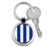 Vertical Stripes - White and Cobalt Blue Key Chain (Round)