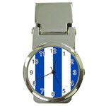 Vertical Stripes - White and Cobalt Blue Money Clip Watch