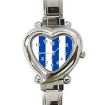 Vertical Stripes - White and Cobalt Blue Heart Italian Charm Watch