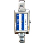 Vertical Stripes - White and Cobalt Blue Rectangle Italian Charm Watch