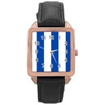Vertical Stripes - White and Cobalt Blue Rose Gold Leather Watch