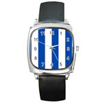 Vertical Stripes - White and Cobalt Blue Square Metal Watch