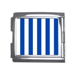 Vertical Stripes - White and Cobalt Blue Mega Link Italian Charm (18mm)