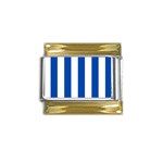 Vertical Stripes - White and Cobalt Blue Gold Trim Italian Charm (9mm)