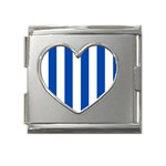 Vertical Stripes - White and Cobalt Blue Mega Link Heart Italian Charm (18mm)