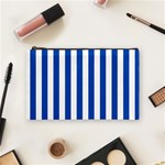 Vertical Stripes - White and Cobalt Blue Cosmetic Bag (M)