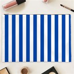 Vertical Stripes - White and Cobalt Blue Cosmetic Bag (XXL)