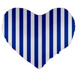 Vertical Stripes - White and Cobalt Blue Large 19  Premium Heart Shape Cushion