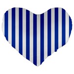 Vertical Stripes - White and Cobalt Blue Large 19  Premium Flano Heart Shape Cushion
