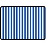 Vertical Stripes - White and Cobalt Blue Fleece Blanket (Large) (One Side)
