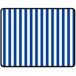 Vertical Stripes - White and Cobalt Blue Fleece Blanket (Medium) (One Side)