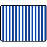 Vertical Stripes - White and Cobalt Blue Double Sided Fleece Blanket (Medium) (Two Sides)