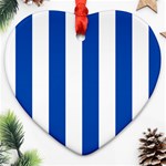 Vertical Stripes - White and Cobalt Blue Ornament (Heart)
