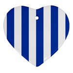 Vertical Stripes - White and Cobalt Blue Heart Ornament (Two Sides)