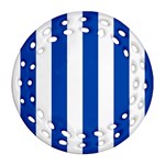 Vertical Stripes - White and Cobalt Blue Round Filigree Ornament (Two Sides)