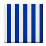 Vertical Stripes - White and Cobalt Blue Tile Coaster