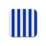 Vertical Stripes - White and Cobalt Blue Rubber Coaster (Square)