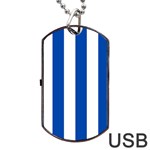 Vertical Stripes - White and Cobalt Blue Dog Tag USB Flash (One Side)