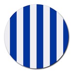 Vertical Stripes - White and Cobalt Blue Round Mousepad