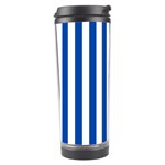 Vertical Stripes - White and Cobalt Blue Travel Tumbler