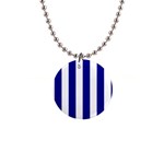Vertical Stripes - White and Dark Blue 1  Button Necklace