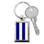 Vertical Stripes - White and Dark Blue Key Chain (Rectangle)