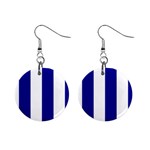 Vertical Stripes - White and Dark Blue 1  Button Earrings