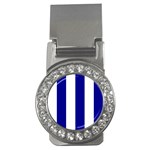 Vertical Stripes - White and Dark Blue Money Clip (CZ)
