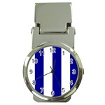 Vertical Stripes - White and Dark Blue Money Clip Watch