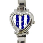 Vertical Stripes - White and Dark Blue Heart Italian Charm Watch