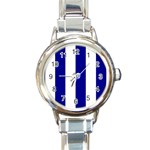 Vertical Stripes - White and Dark Blue Round Italian Charm Watch