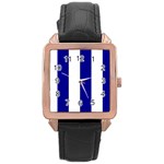 Vertical Stripes - White and Dark Blue Rose Gold Leather Watch