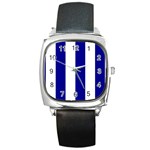 Vertical Stripes - White and Dark Blue Square Metal Watch