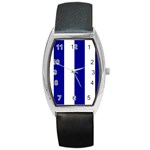 Vertical Stripes - White and Dark Blue Barrel Style Metal Watch