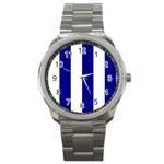 Vertical Stripes - White and Dark Blue Sport Metal Watch