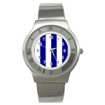 Vertical Stripes - White and Dark Blue Stainless Steel Watch