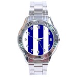 Vertical Stripes - White and Dark Blue Stainless Steel Analogue Watch