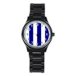 Vertical Stripes - White and Dark Blue Stainless Steel Round Watch
