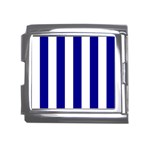 Vertical Stripes - White and Dark Blue Mega Link Italian Charm (18mm)