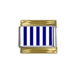 Vertical Stripes - White and Dark Blue Gold Trim Italian Charm (9mm)