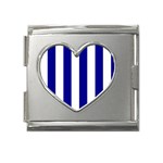 Vertical Stripes - White and Dark Blue Mega Link Heart Italian Charm (18mm)