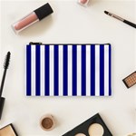 Vertical Stripes - White and Dark Blue Cosmetic Bag (S)