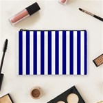 Vertical Stripes - White and Dark Blue Cosmetic Bag (M)