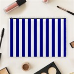 Vertical Stripes - White and Dark Blue Cosmetic Bag (L)