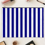 Vertical Stripes - White and Dark Blue Cosmetic Bag (XXXL)