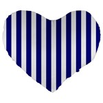 Vertical Stripes - White and Dark Blue Large 19  Premium Flano Heart Shape Cushion