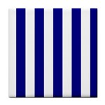 Vertical Stripes - White and Dark Blue Tile Coaster
