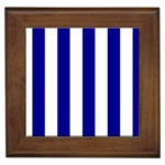 Vertical Stripes - White and Dark Blue Framed Tile