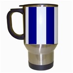 Vertical Stripes - White and Dark Blue Travel Mug (White)