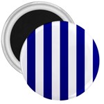 Vertical Stripes - White and Dark Blue 3  Magnet